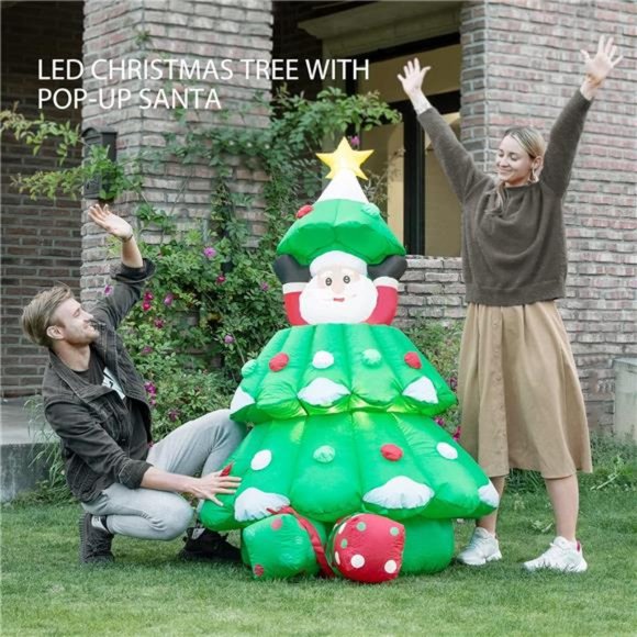 6ft  Inflatable LED Lighted Christmas Tree with Pop up Santa and 2 Gift Boxes - Picture 3 of 5